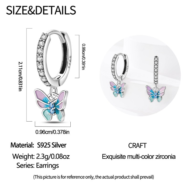 PANDACH 925 Sterling Silver Butterfly Hoop Earrings Drop Dangle Women Jewelry