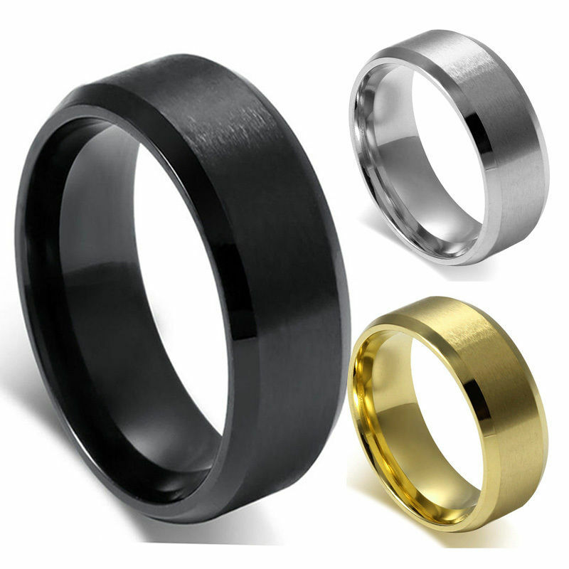 8MM Titanium Band Brushed Wedding Stainless Steel Solid Ring Men Women