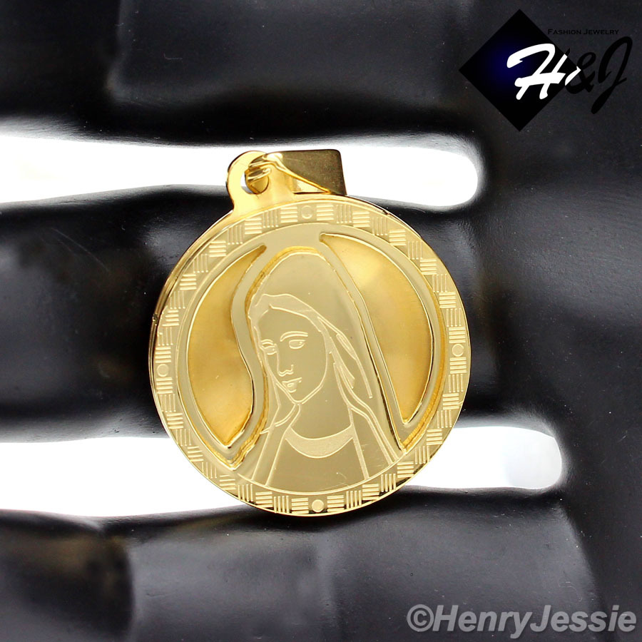 24″MEN Stainless Steel 2mm Gold Plated Box Link Chain VIRGIN MARY Pendant*GP54