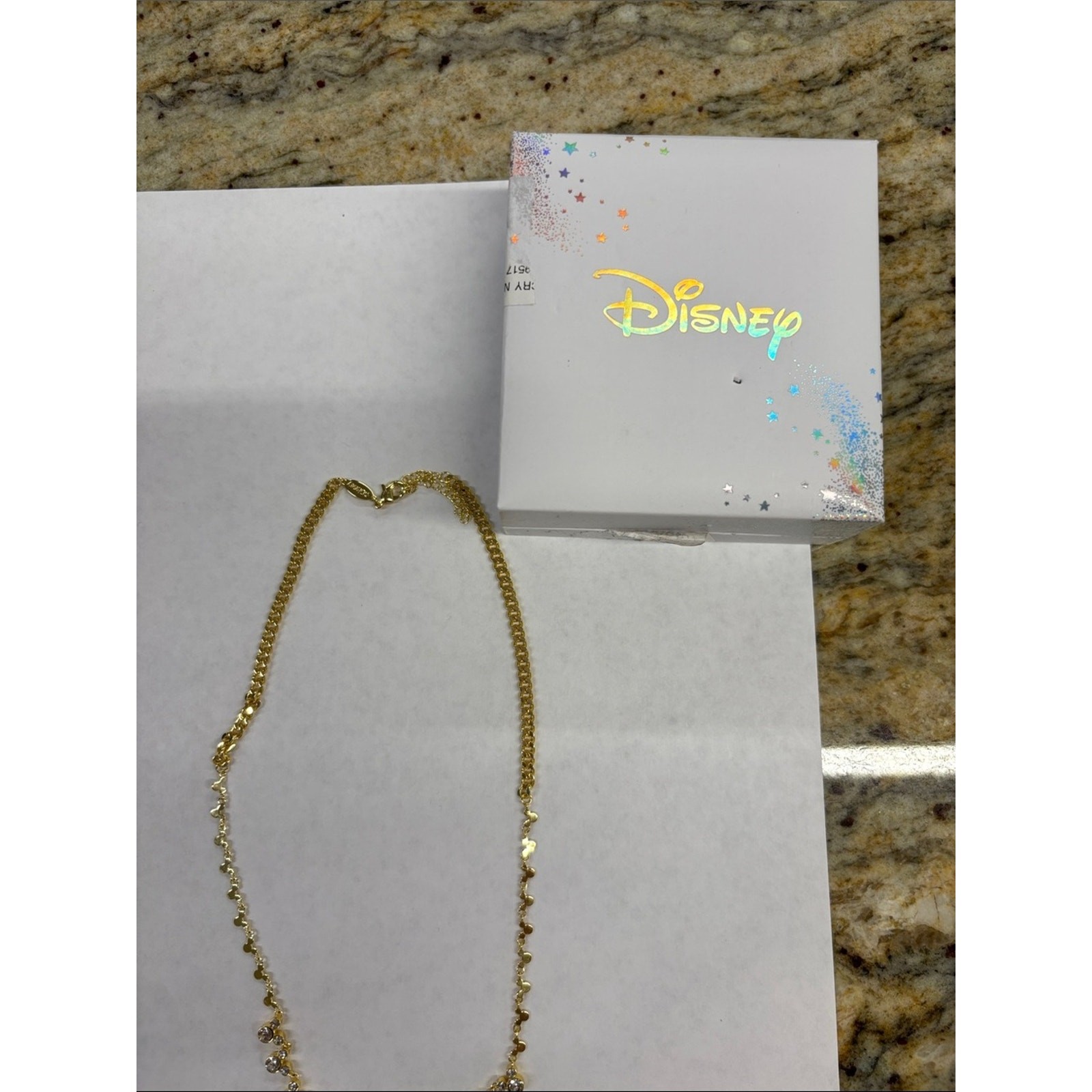 Disney Gold-Tone Necklace with Clear Zircon Drops