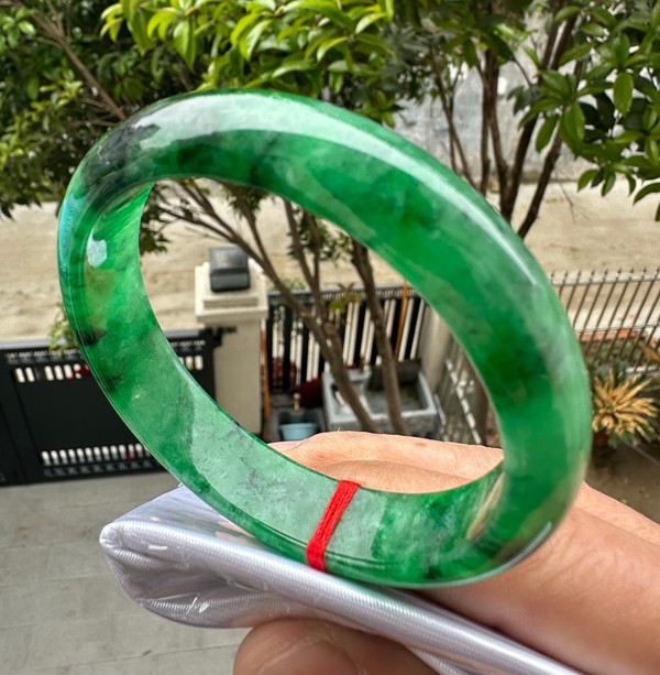 Natural Grade AAA Ice Green Burmese Jade jadeite bracelet bangle Women 56MM