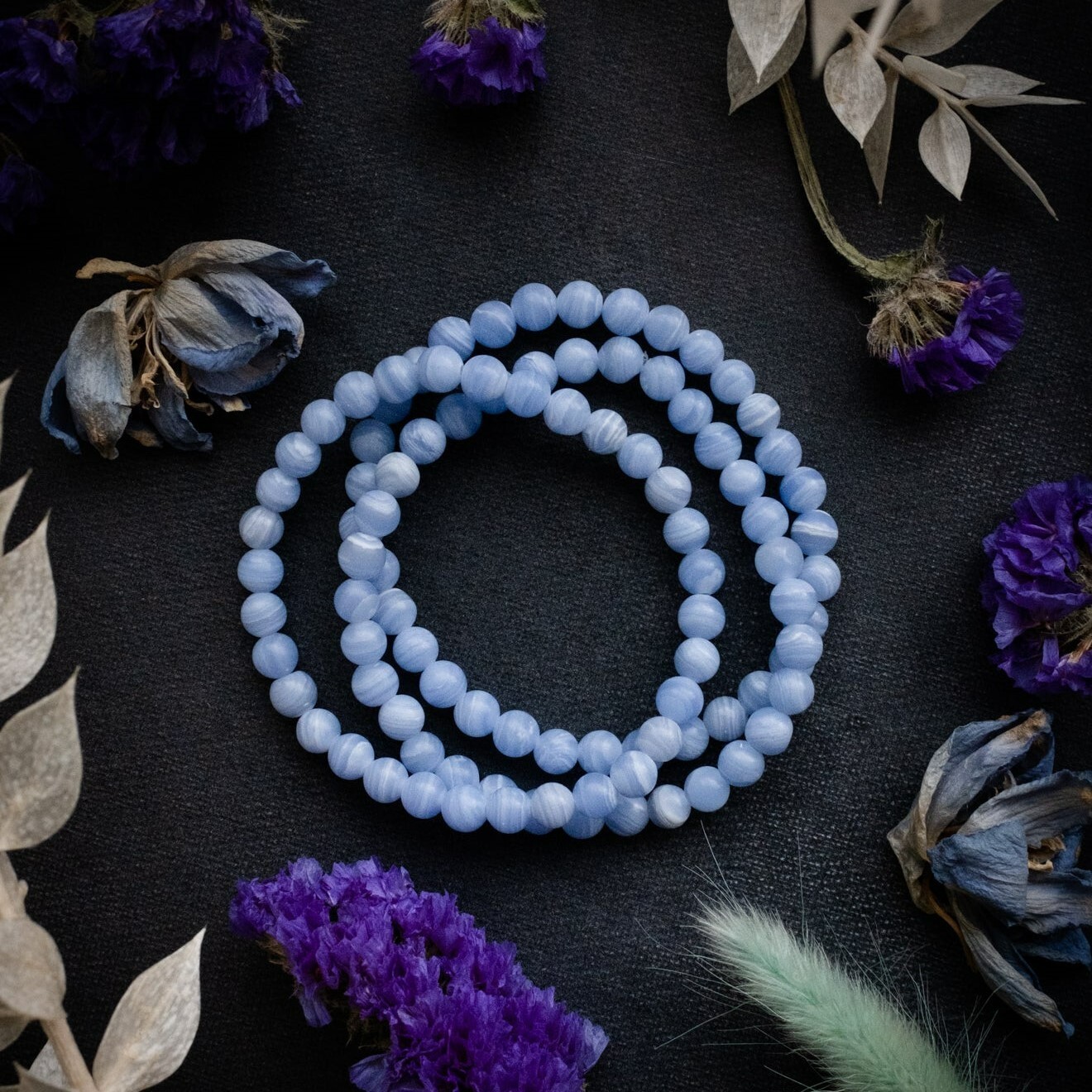 Natural Blue Lace Agate Stone Bracelet 4mm Healing Crystal Stretch Bracelet