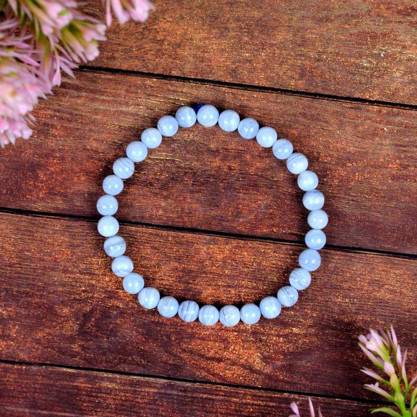 Natural Blue Lace Agate Stone Bracelet 4mm Healing Crystal Stretch Bracelet