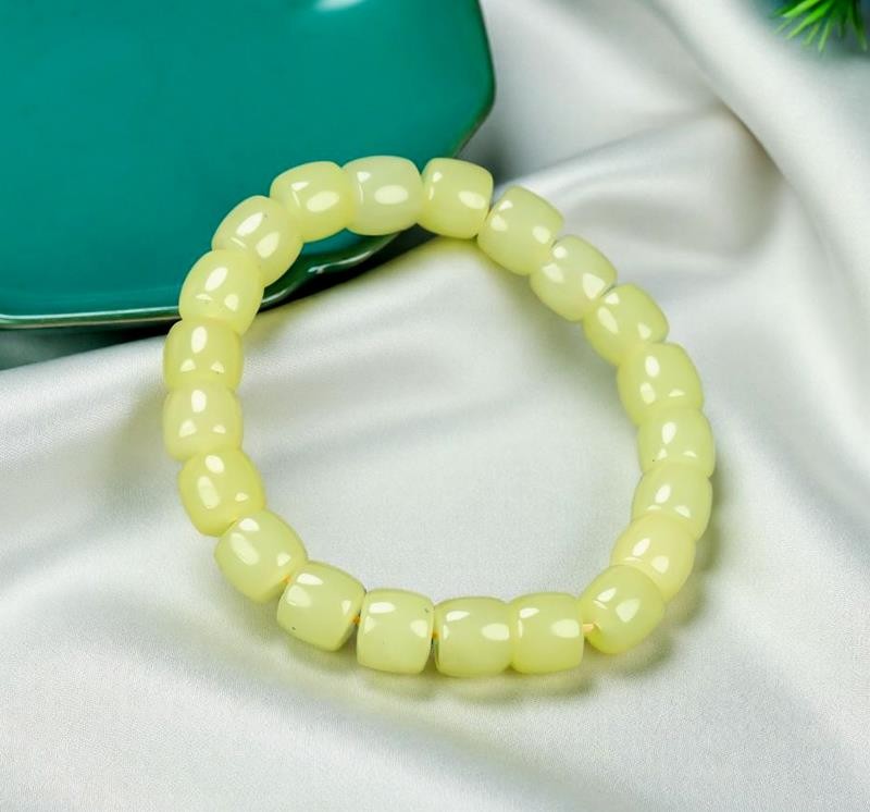 Girl Grandma Mother Lady Women Yellow Jade Beads Bracelet Jewelry Gift Box DD177