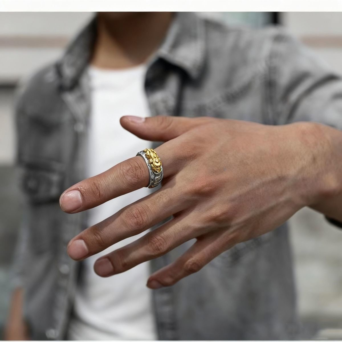 Feng Shui Pixiu Mantra Ring for Women & Men, Adjustable Size Buddhist Ring