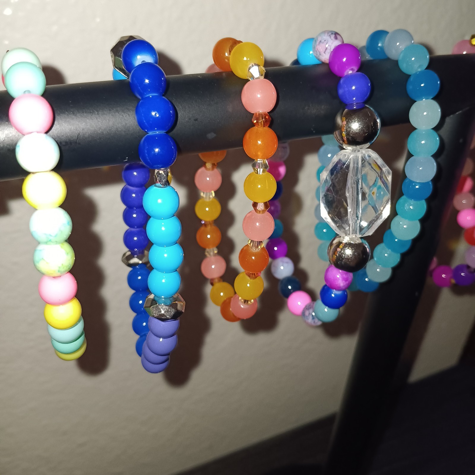Set of 10 Multicolor Glass & Acrylic Bead Stretch Slip-On Stackable Bracelets