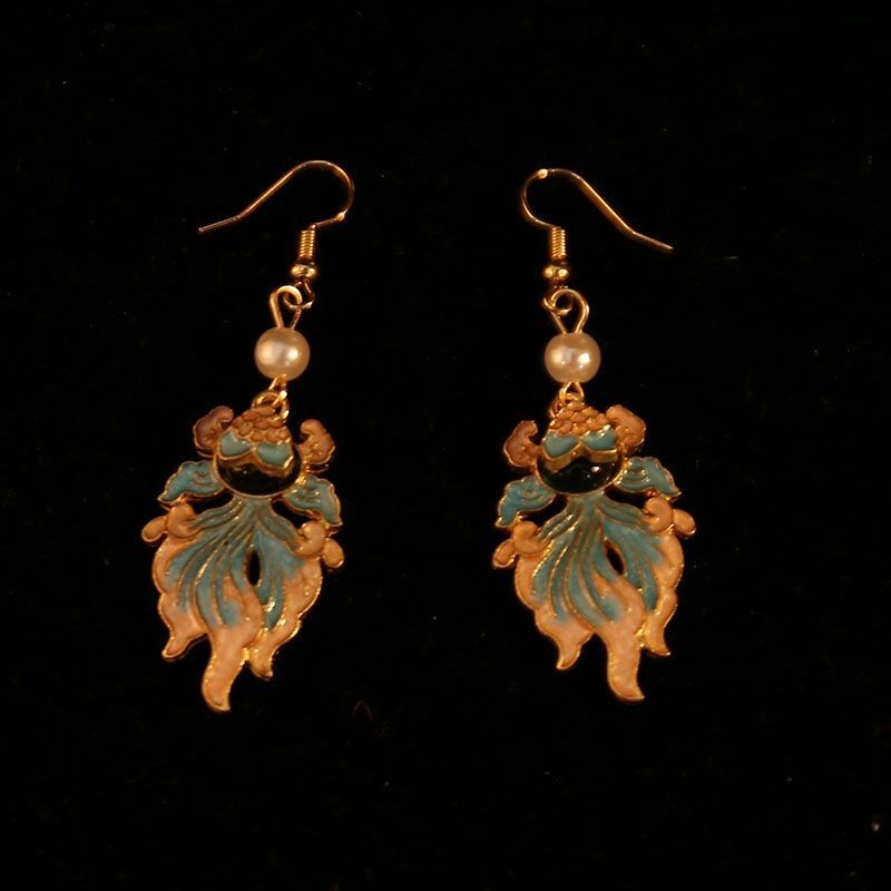 Blue Koi Fish Cloud Earrings Chinese Style Tassel For Women