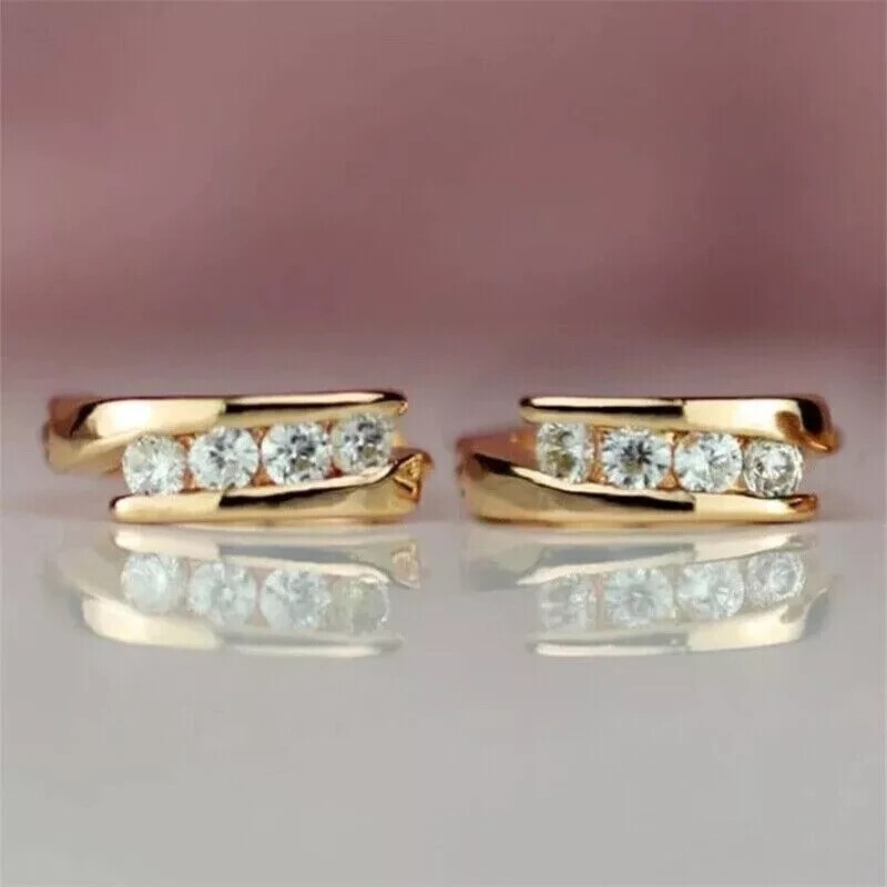 2 Ct Round Simulated Diamond Hoop Huggie Women’s Earrings 14k Yellow Gold Plated