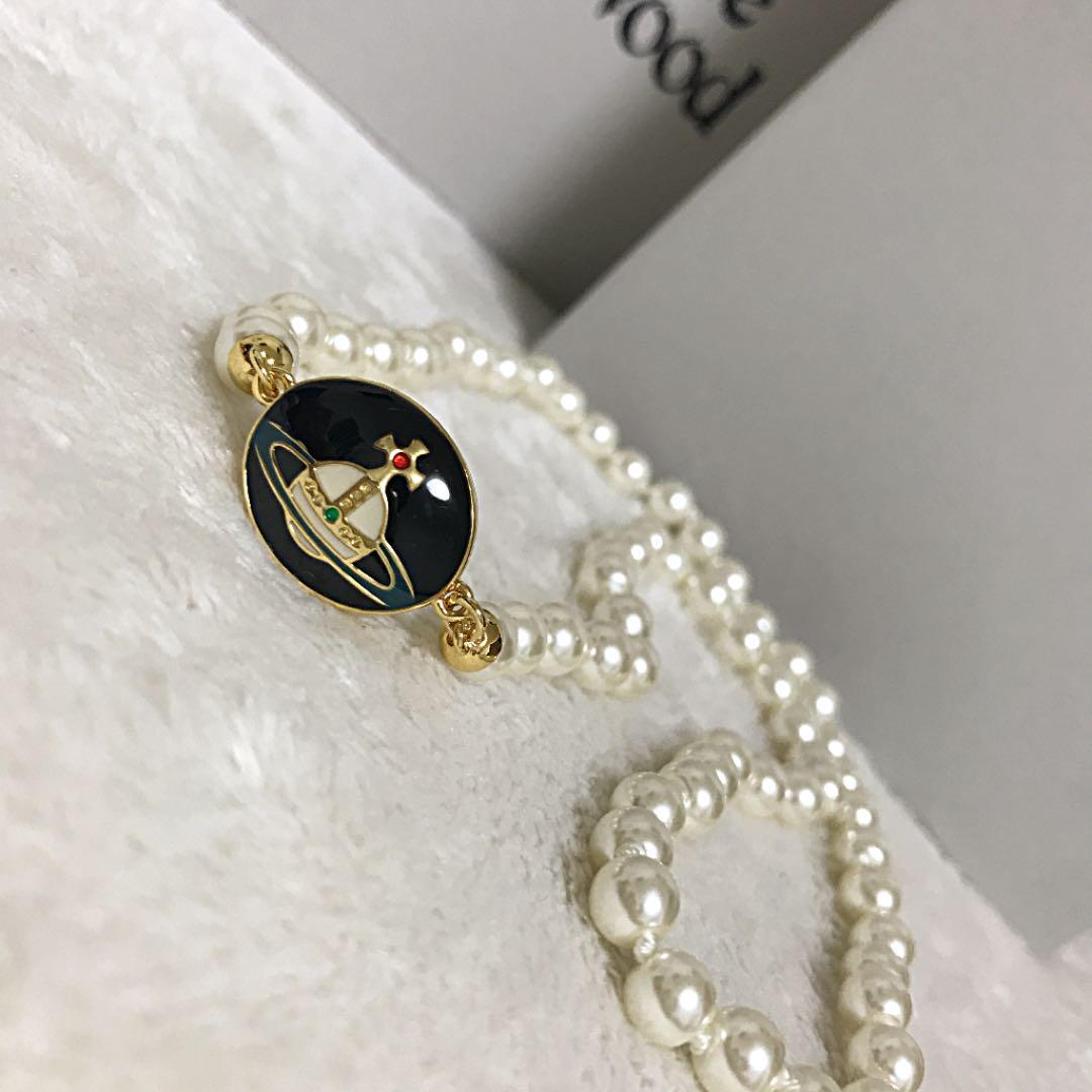 Vivienne Westwood Necklace Enamel Pearl Choker Black x Gold 40cm IN BOX