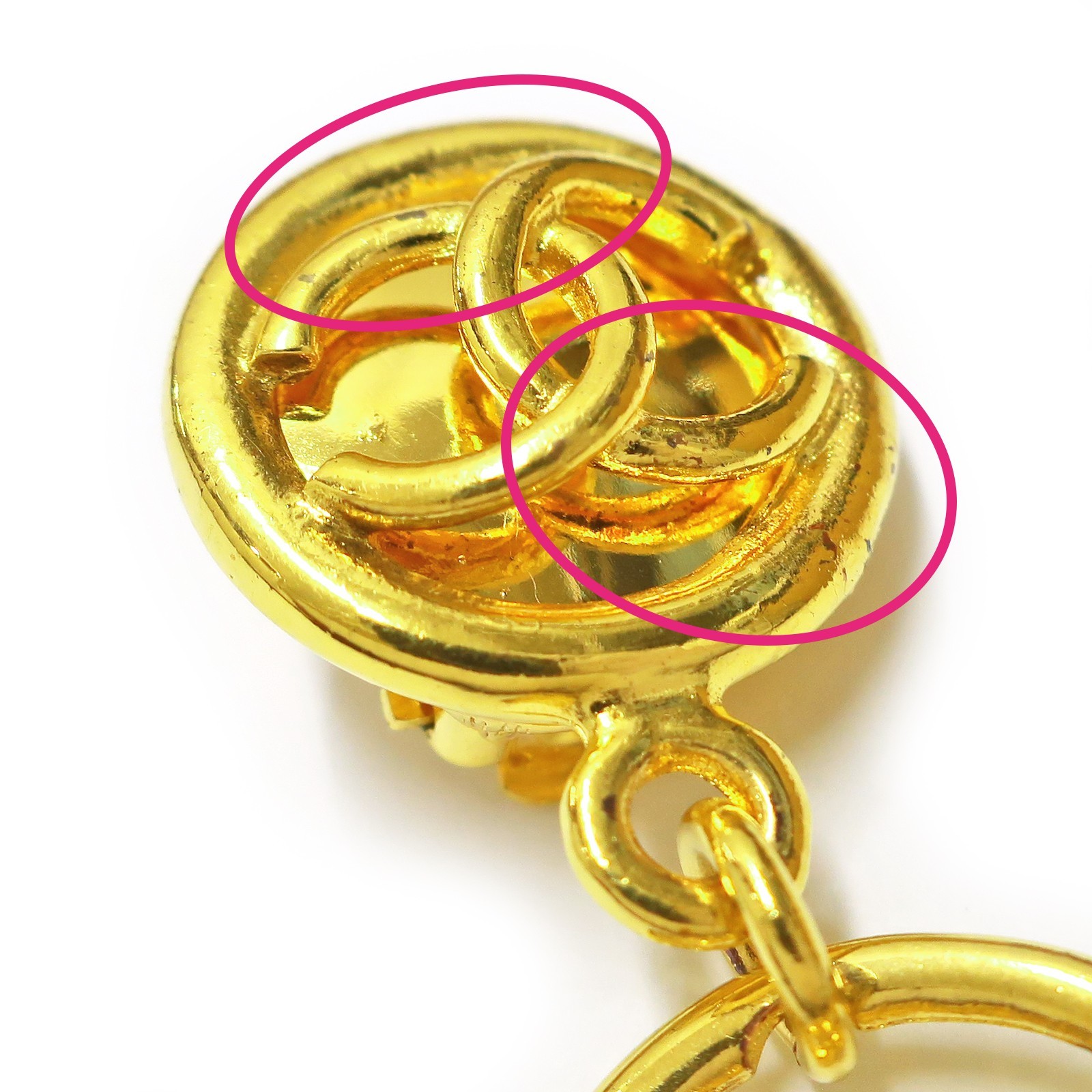 CHANEL Gold Plated CC Logos Round Swing Vintage Clip Earrings #1256c Rise-on