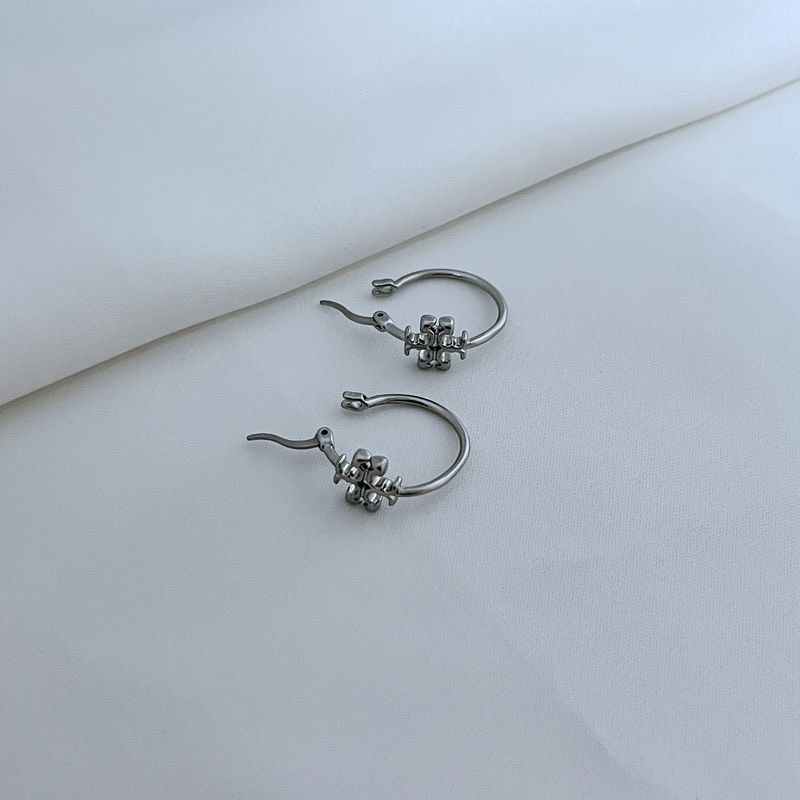 New Burch Small Eleanor SILVER Logo Hoop Earrings with Jewelry Pouch