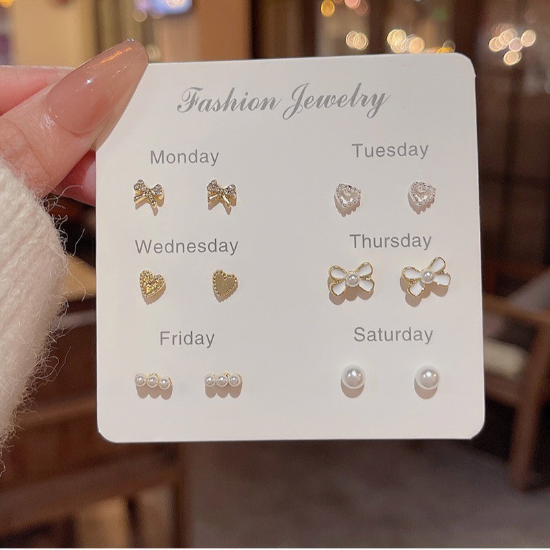 6 Pairs Minimal Stud Earrings April Birthstone Jewelry Gold Hypoallergenic Set C