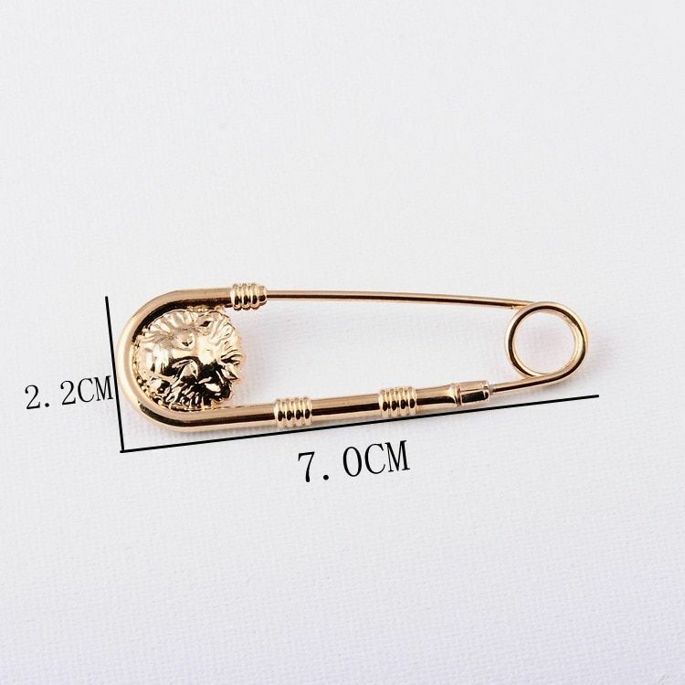 1pc Gold Alloy Double Lion Head Brooch Pin Fashion Safety Pins Brooch For Women