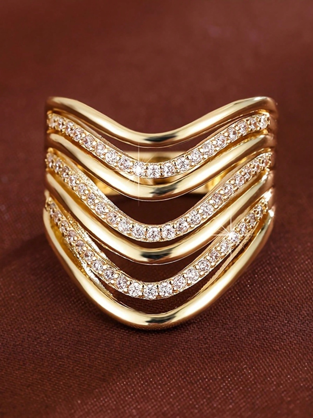Elegant Cubic Zirconia Ring Wide Band Hollow Women’s Party Jewelry Gift for Her