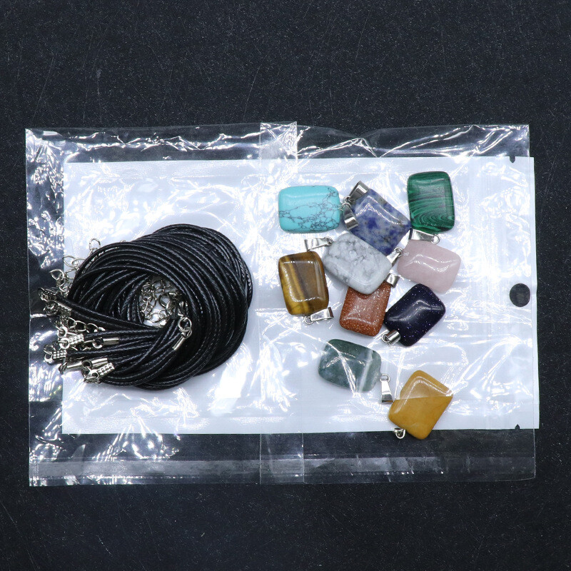 Wholesale 50pcs Natural Mixed Stone Rectangle Pendant Bead Jewelry 15X20mm