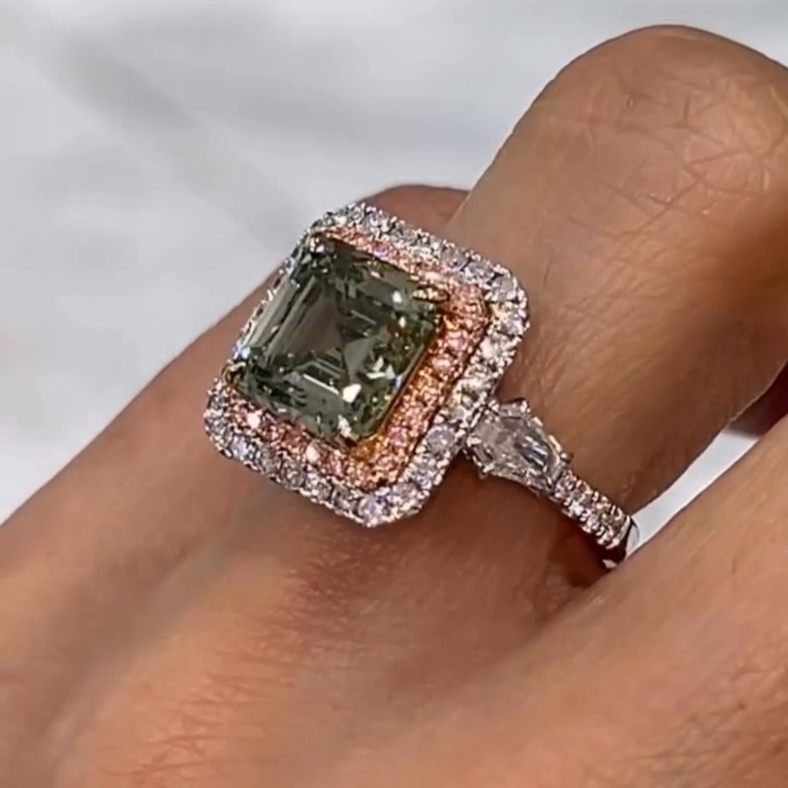 2CT Asscher Cut Cubic Zirconia Double Halo side Baguette Hidden Halo Wedding Her