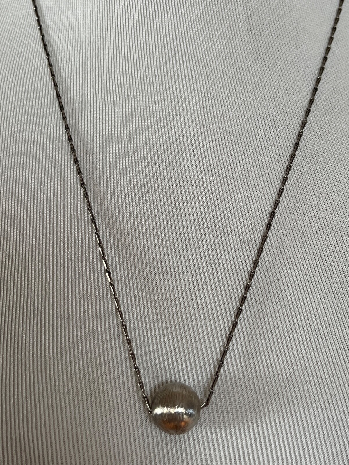 NIB Saint Laurent YSL Spherical Ball Pendant Silver Brass Chain Necklace $695
