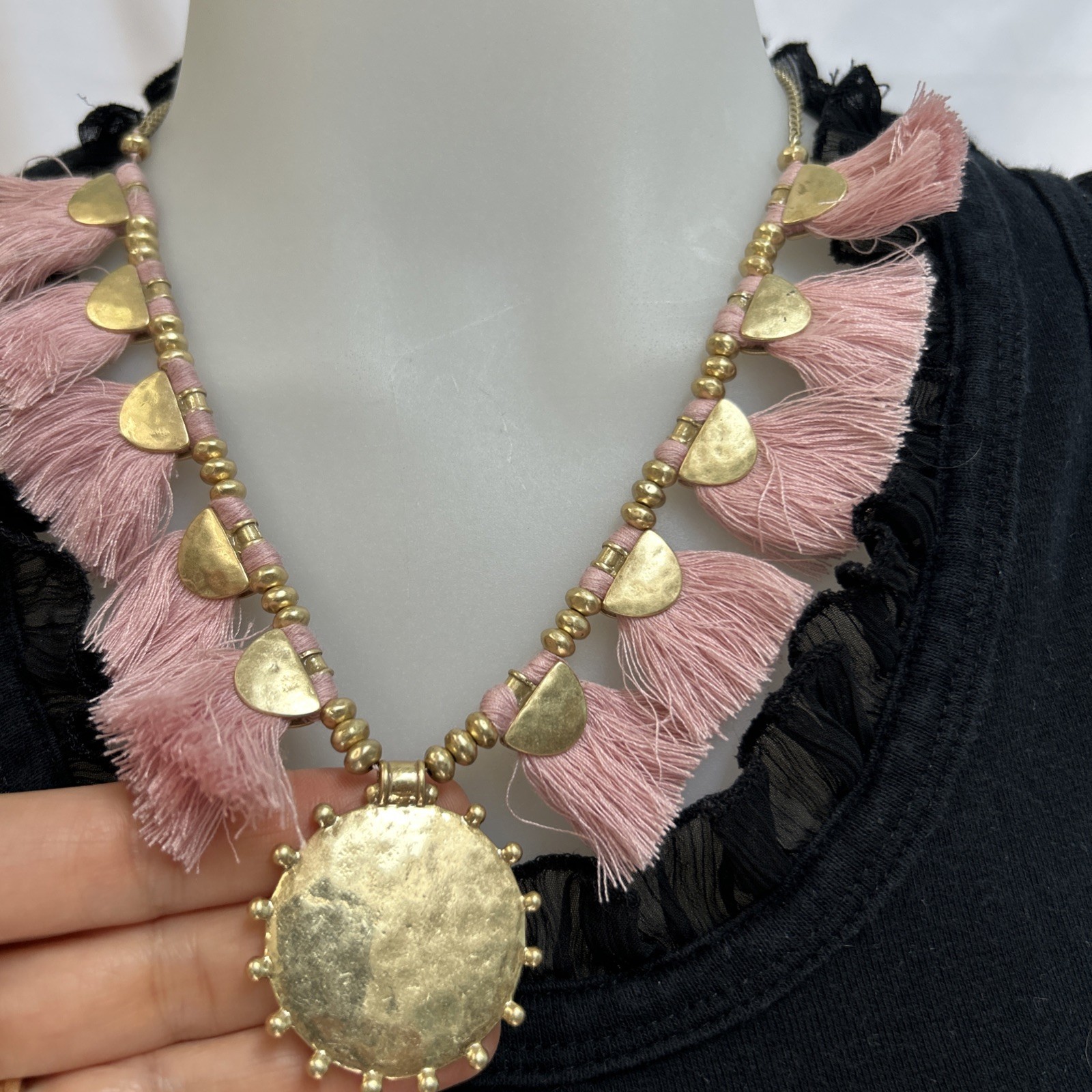 Lucky Brand Pink & Gold Tassel Necklace Reversible