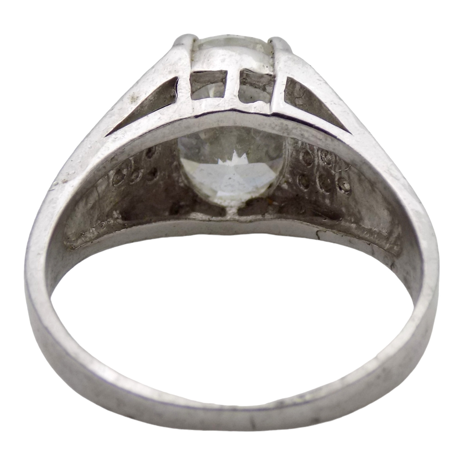 STERLING SILVER & LARGE 14 X 10MM OVAL CUT CZ SIZE:13.25 RING 9.1GR #3360