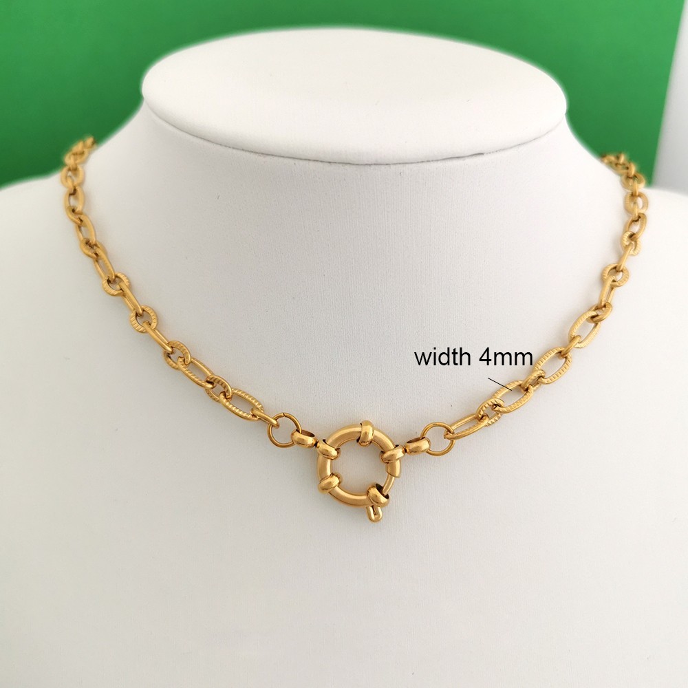 316L Stainless Steel Paperclip Chain Sailor Clasp Choker Necklace PVD Gold Women