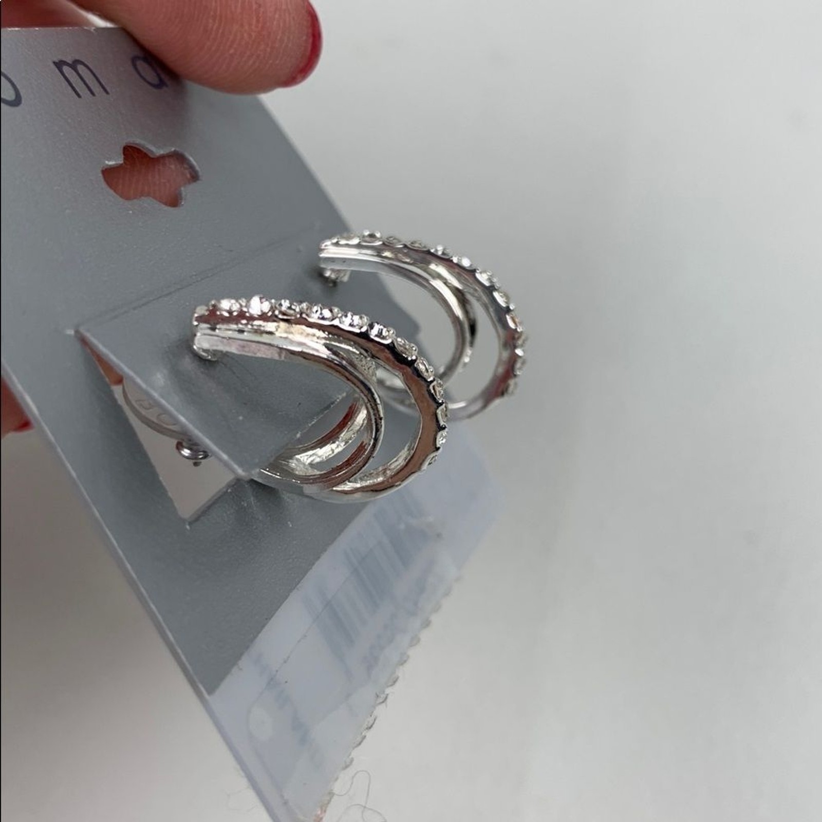 Roman Silver Crystal Hoop loop Earrings NEW NWT