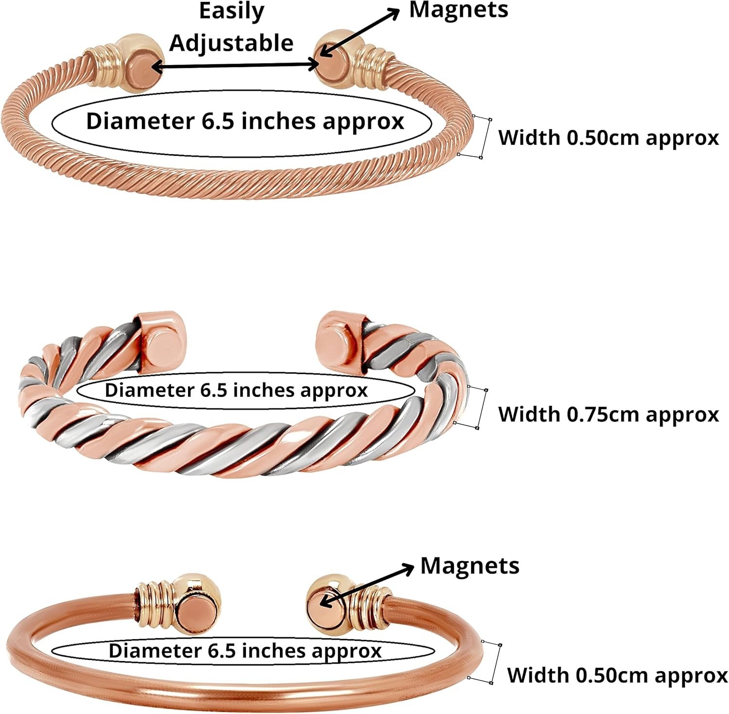 Elegant 3-Piece Copper Bracelet Set – Timeless Gift for Any Occasion