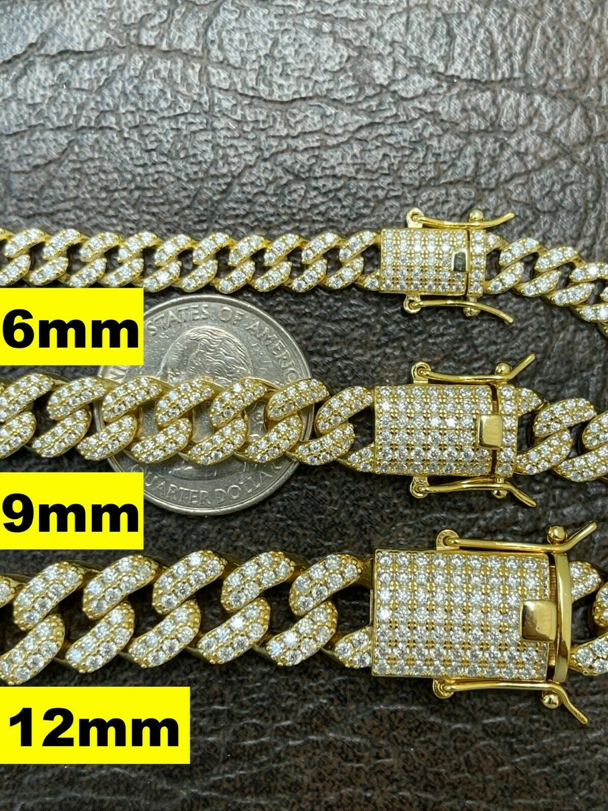 Real Miami Cuban Link Bracelet MOISSANITE 14k Gold Plated 925 Sterling Silver