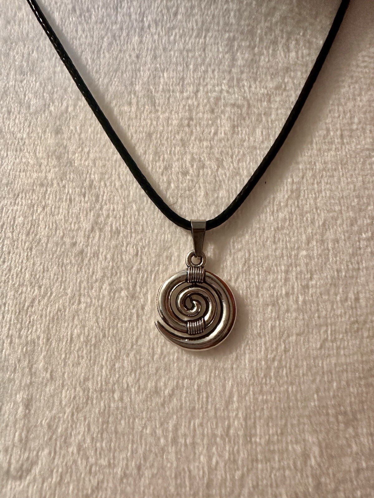 Silver Spiral Swirl Pendant Necklace Black Cord Unisex Women Men Brand New