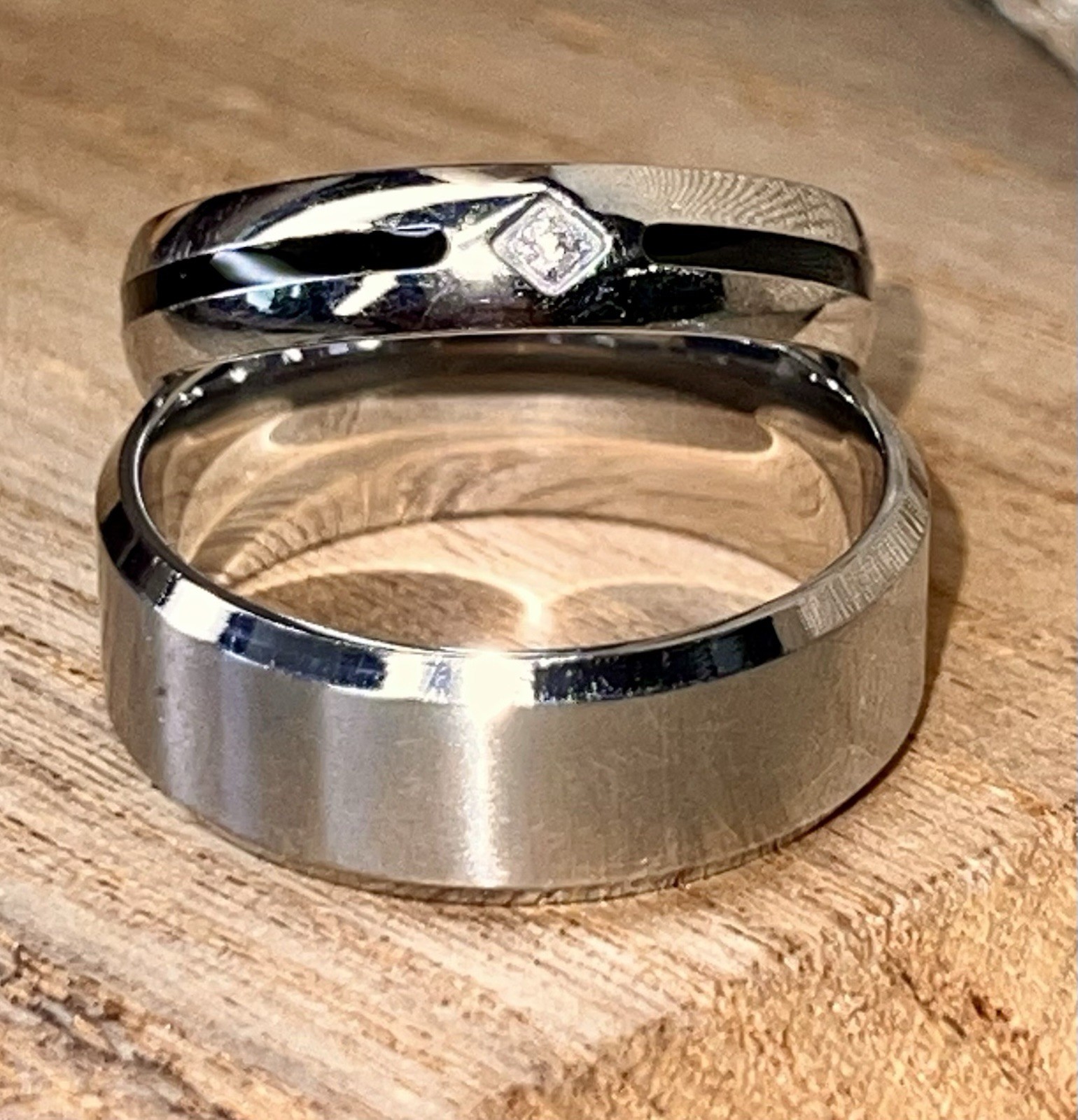 Stainless Steel Rings. Set Of 2. One With Cubic Zirconia Size10 The Other Size11