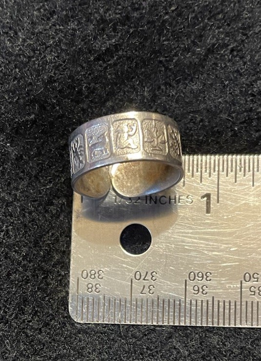 Silver Tone Adjustable Old Chinese Tibet Silver Handcarved Zodiac Ring