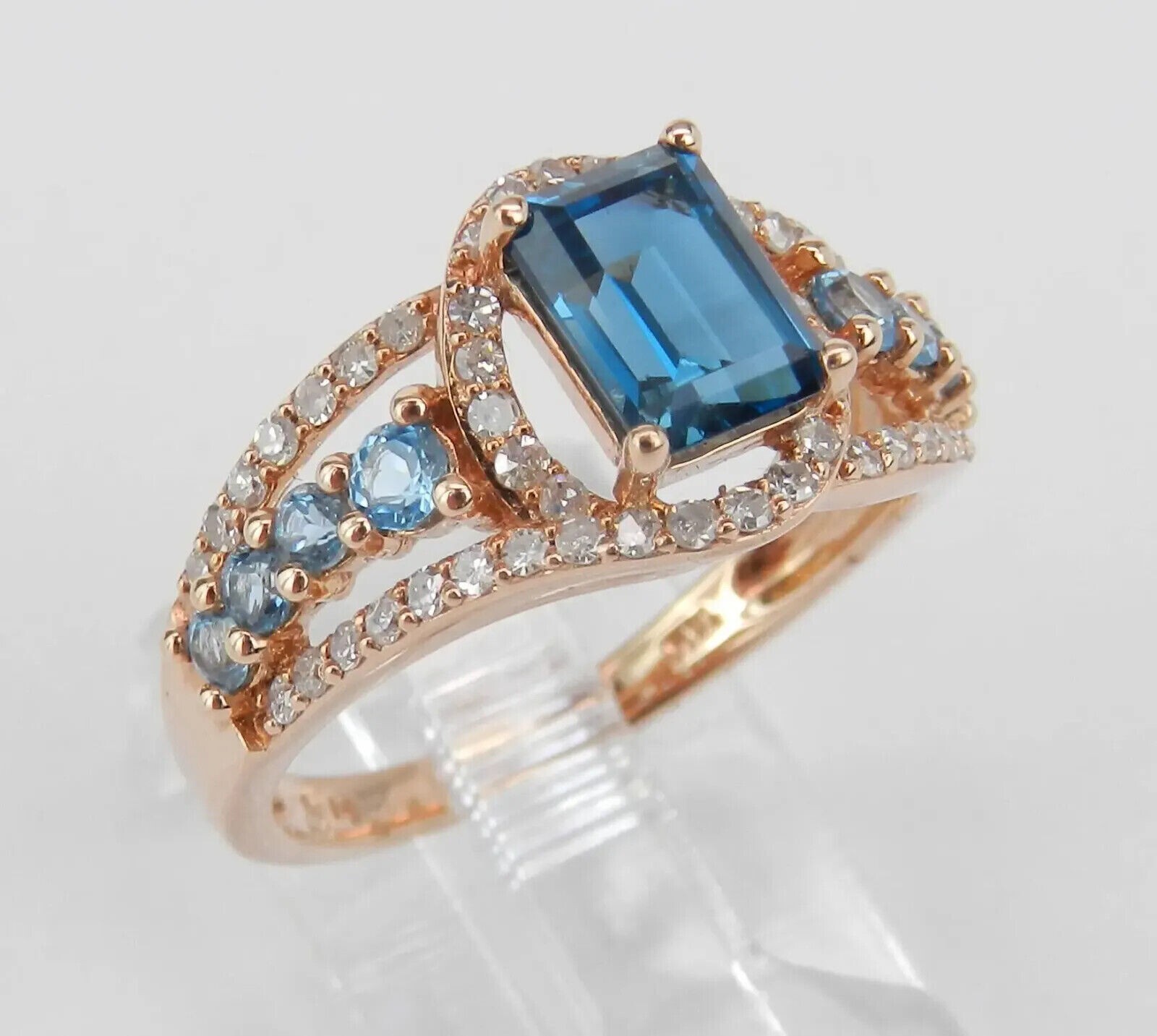 3Ct Emerald Cut Simulated Blue Diamond Women’s Ring 14k Rose Gold Plated Silver