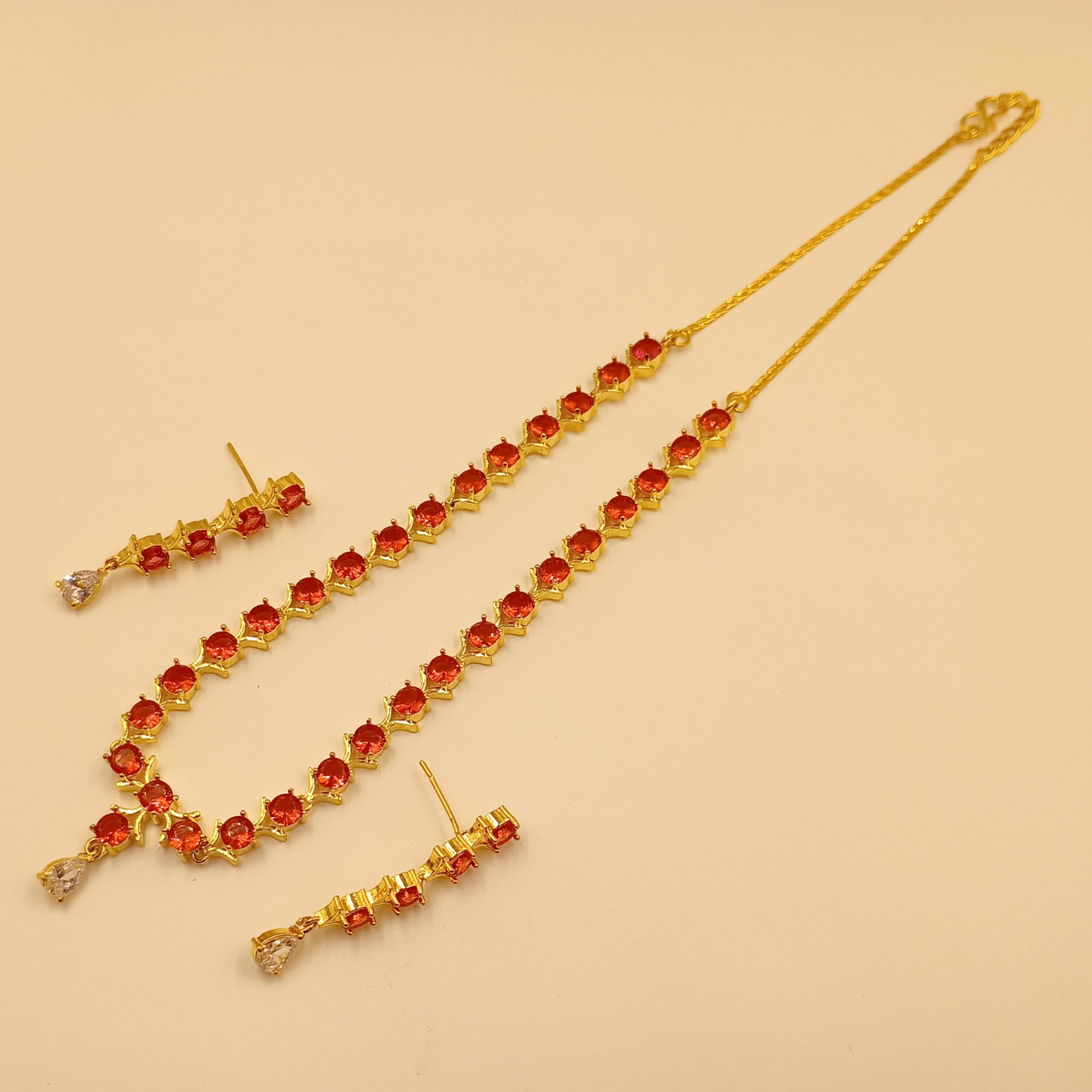 Red Garnet Necklace Set 22k Gold Plated Jewelry Set for Women Gift
