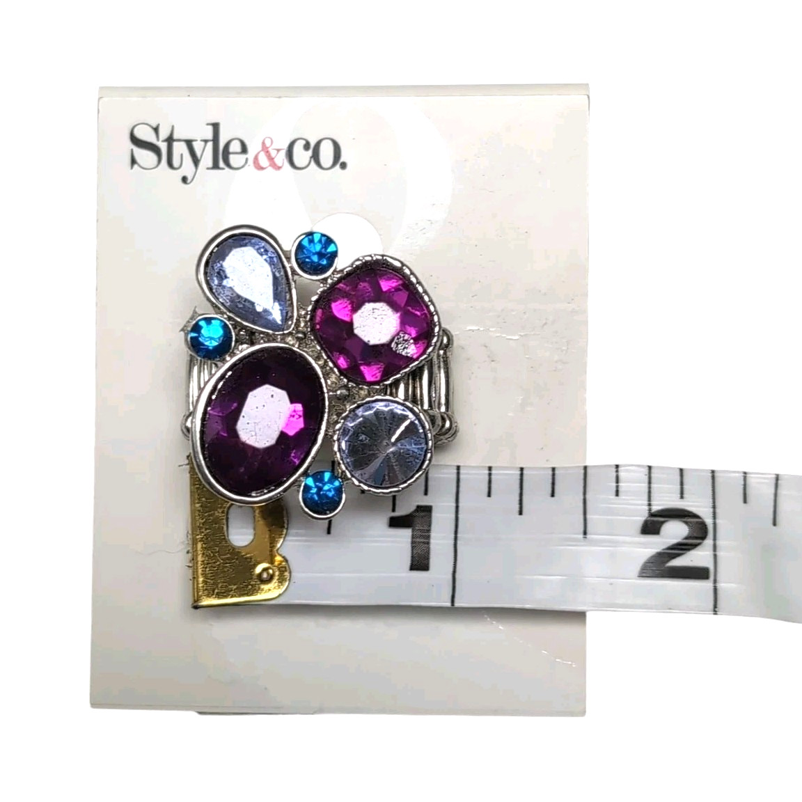 Style & Co Cluster Ring Faux Gemstones One Size Fits All Elastic Band Jewelry