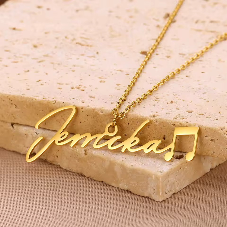 Custom Name Music Pendant Necklace Musician Musical Note Inspiration Gold Silver