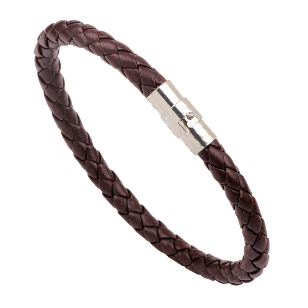 Women Men Unisex Braided Leather Steel Clasp Bracelet Handmade