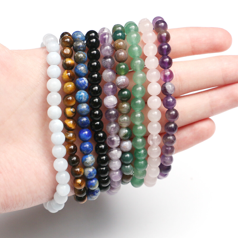 4~8mm Genuine Mixed Natural Gemstone Round Beads Stretchy Bracelet Healing Reiki