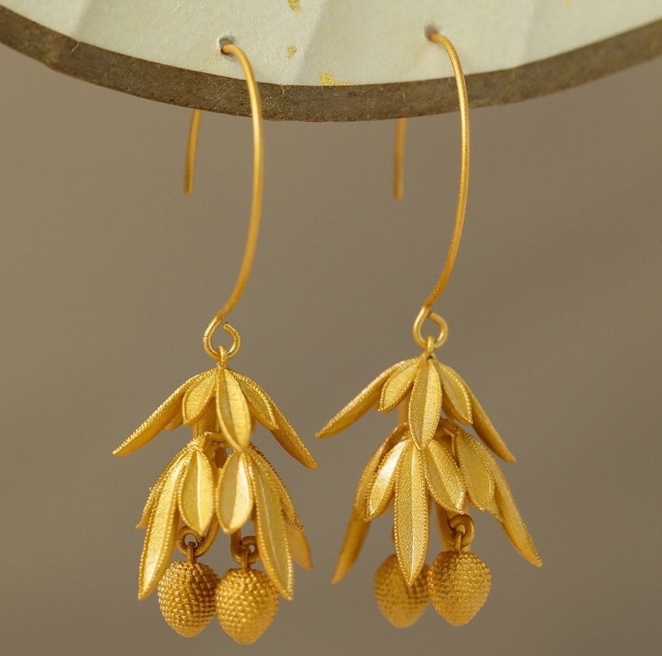 Silver Plated Lychee Drop Earrings Necklace Set Chinese Style Hanfu Jewelry
