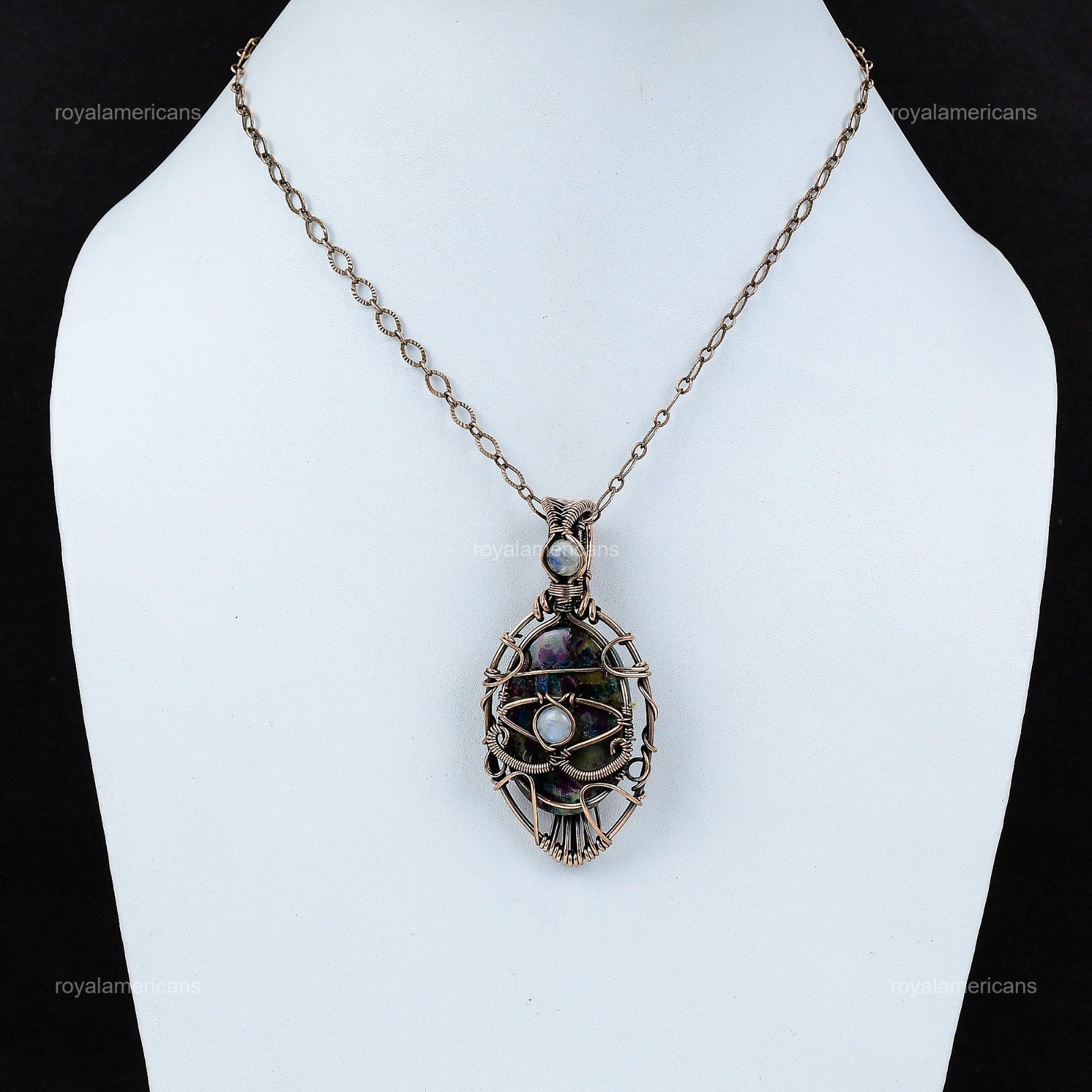 Multi Fire Labradorite Gemstone Rainbow Moonstone Twisted Pendant Jewelry Copper