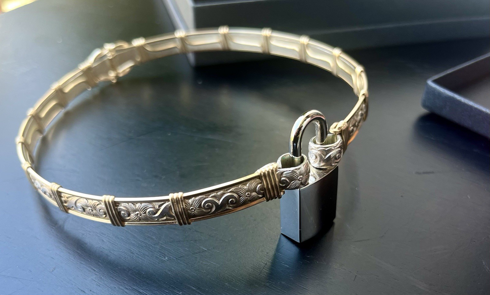 Fancy Slave Collar-Mixed Metals with Silver Tone Lock and Keys – Custom Made