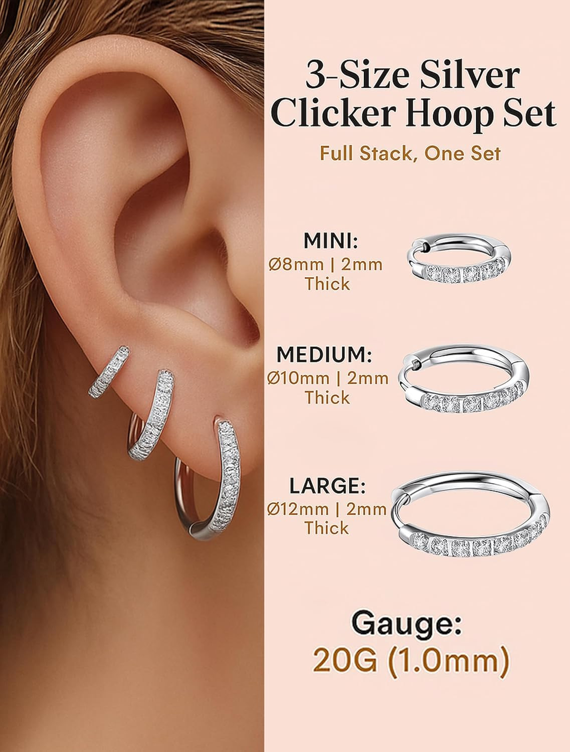316L Surgical Steel Huggie Hoop Earrings,Dainty Pave Cubic Zirconia Cartilage Ti