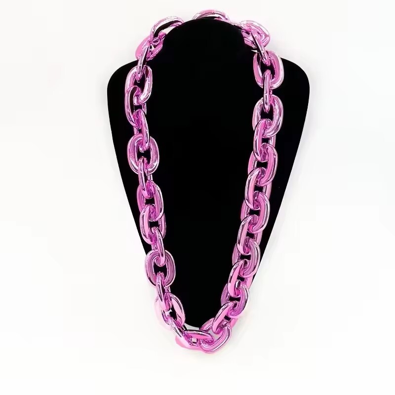 Pink Hip Hop Large Acrylic Thick Plastic Cuban Link Chain Necklace 32in 80cm