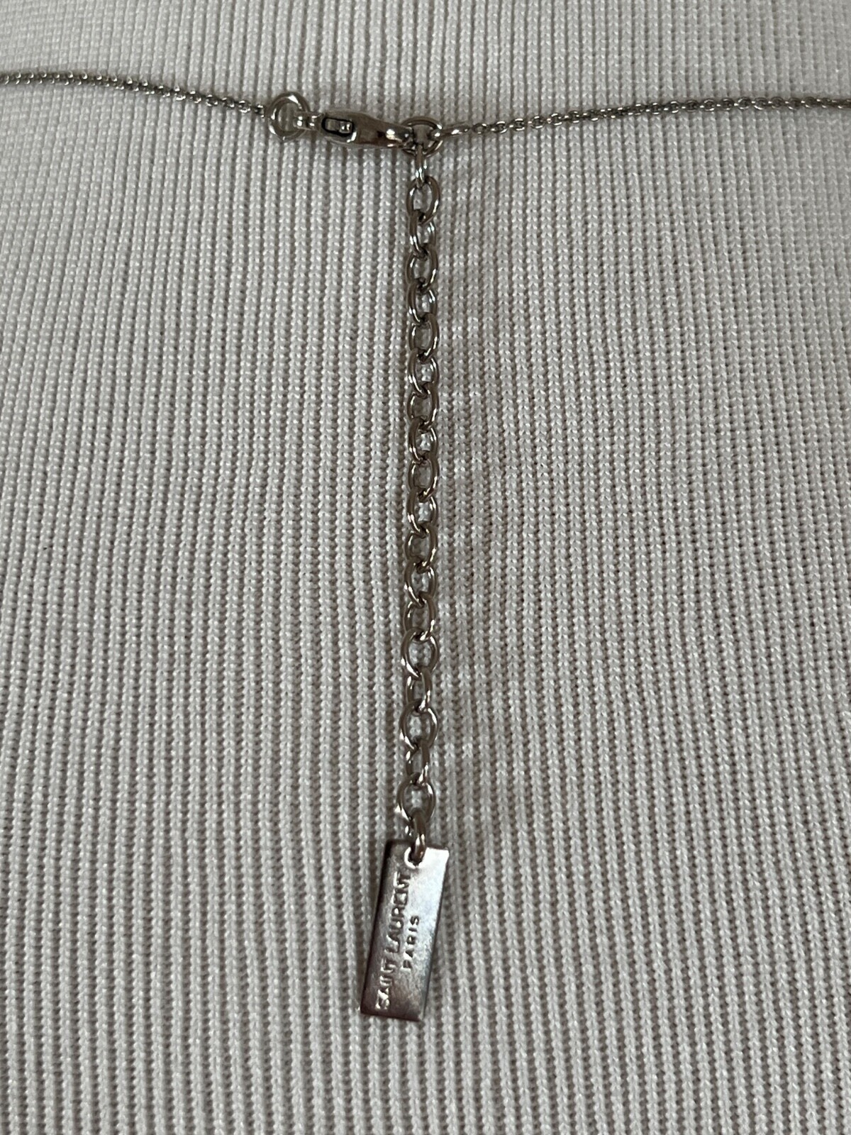 NWT Saint Laurent YSL Triple Heart Charm Silver Long Brass Chain Necklace $695