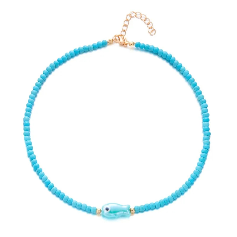 Bohemian Color Simple Ceramic Small Fish Rice Bead Necklace Female Collarbone Ch