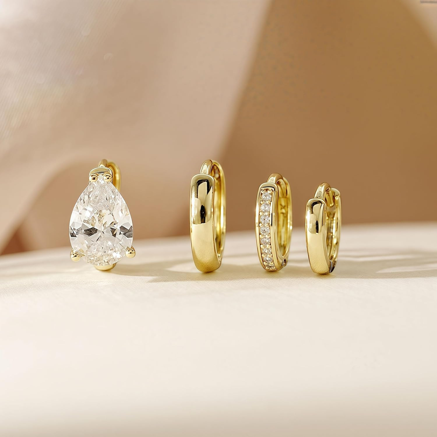 4Pairs Statement Gold Hoop Earrings for Women Trendy,Surgical Steel Gold Plated