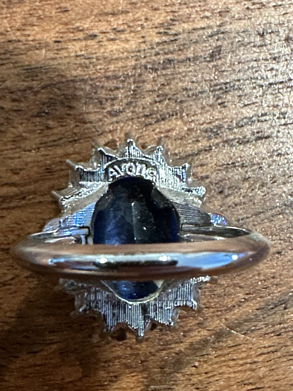 Vintage 1972 Avon Signed Blue Oval Crystal Rhinestone Halo Necklace & Ring.
