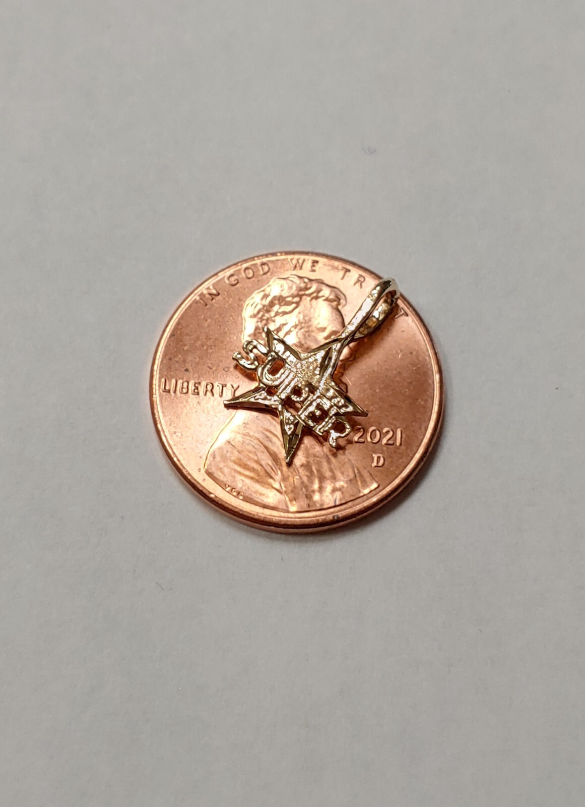 New 14k Yellow Gold Super Star Charm Pendant