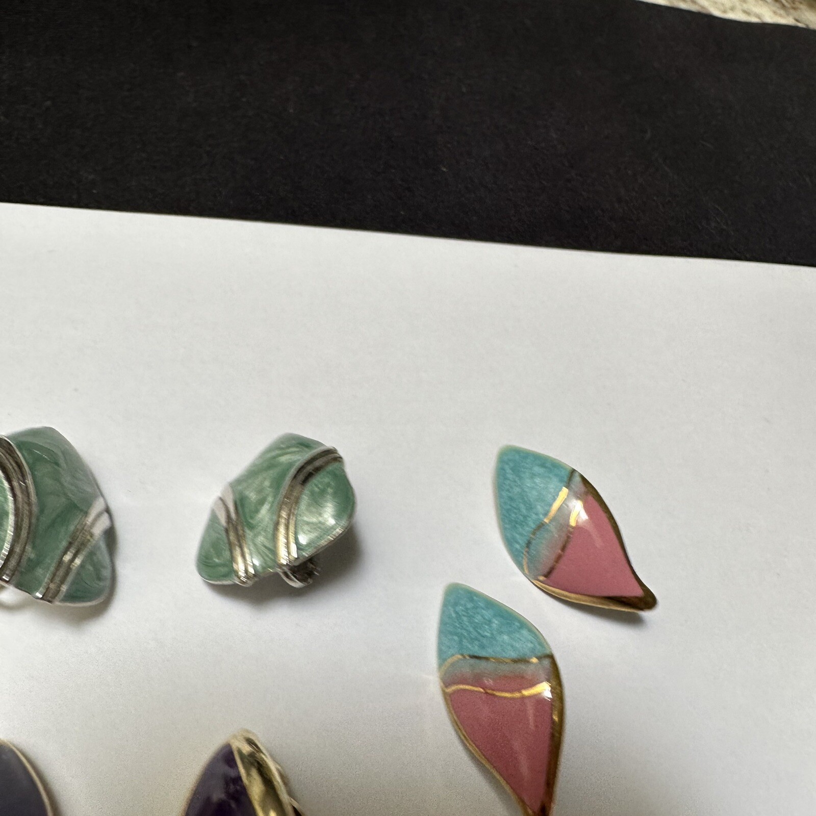 Lot Of 4 Clip On Screw On Earrings 1 Ceramic 2 Enamel 1 Rhinestone