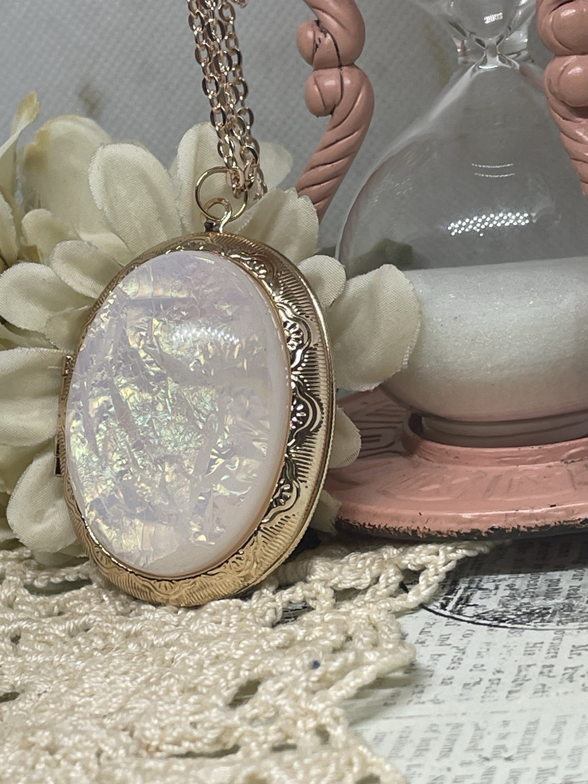 Rose Gold Photo Locket Opal Wedding Necklace Mom Daughter Birthday Anniversary