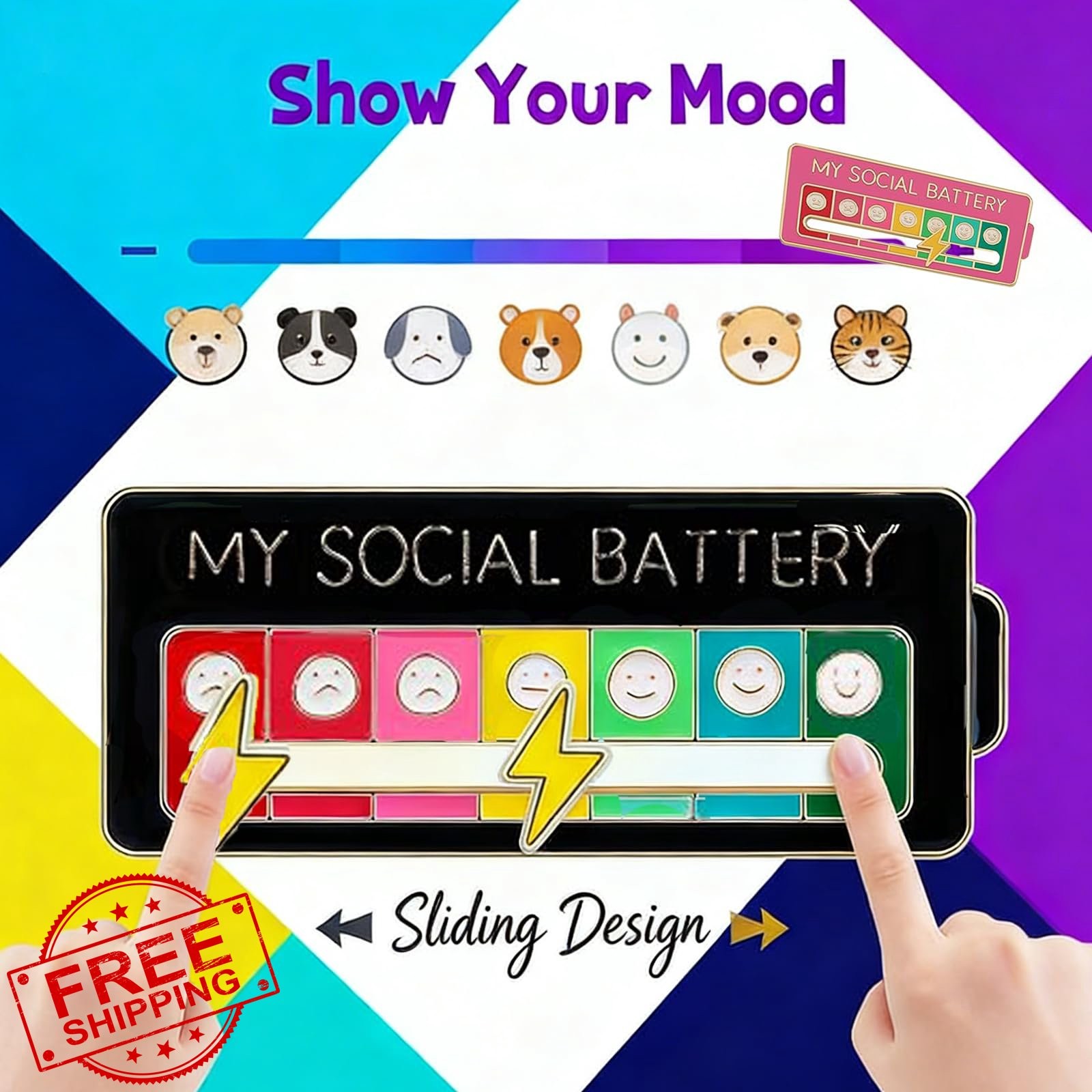 Wentwos Social Battery Slider Enamel Pin Style 1
