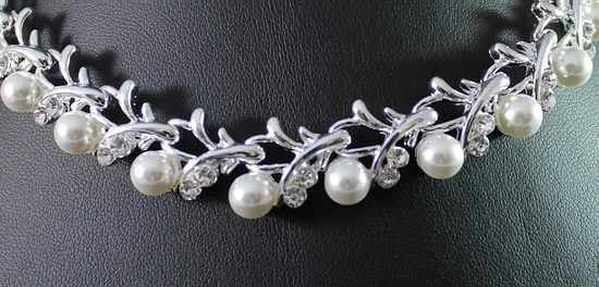 FLORAL BRIDAL CLEAR AUSTRIAN RHINESTONE FAUX PEARL NECKLACE EARRINGS SET N1346